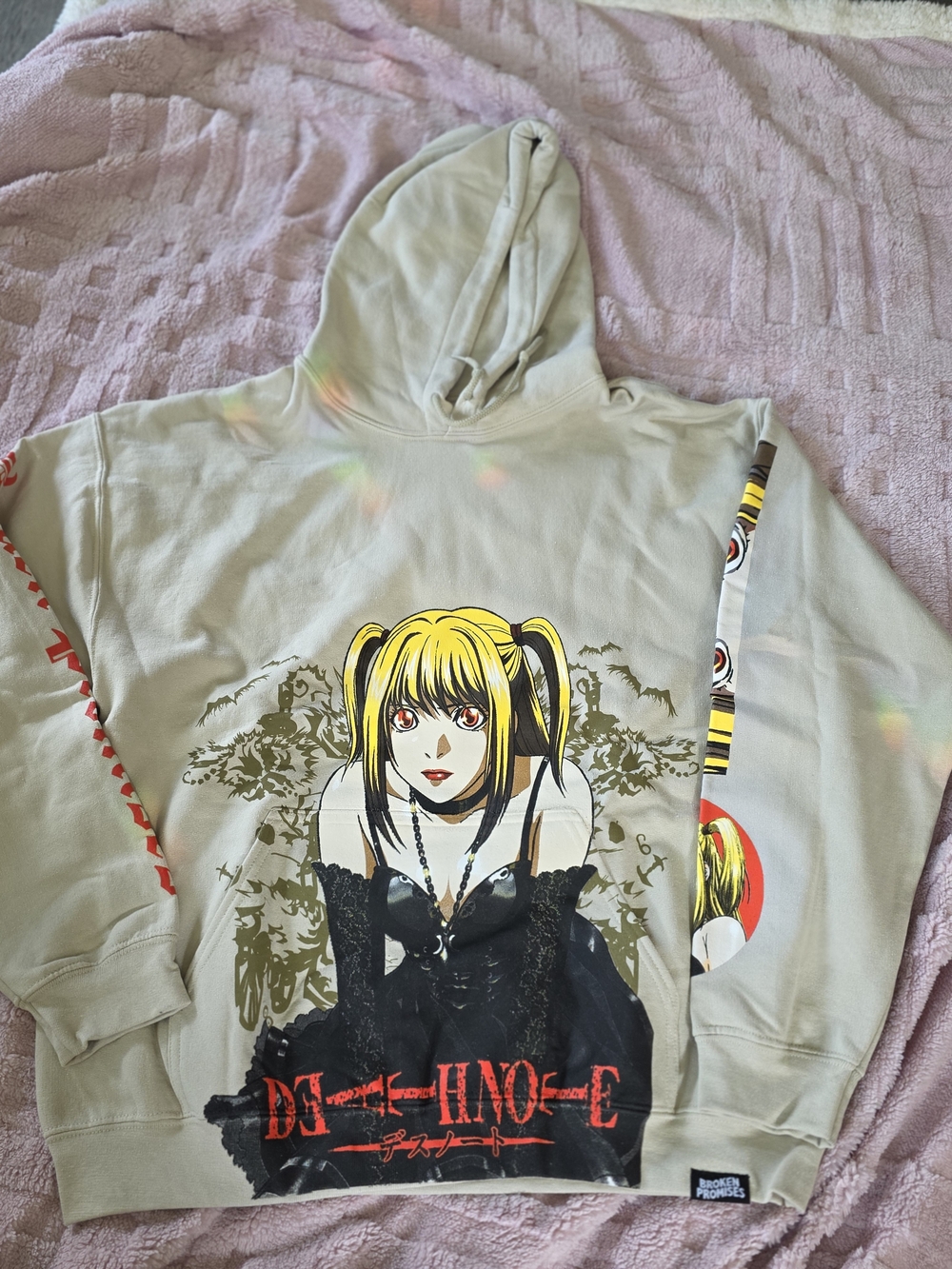 Light Gray Graphic Anime Hoodie with Yellow Accent